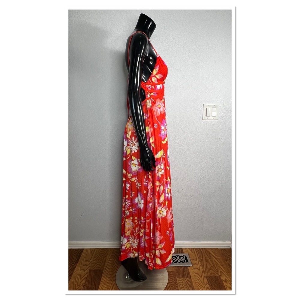 FREE PEOPLE Wisteria Maxi Dress Floral Vibrant Orange Sz M Viscous - Picture 6 of 12